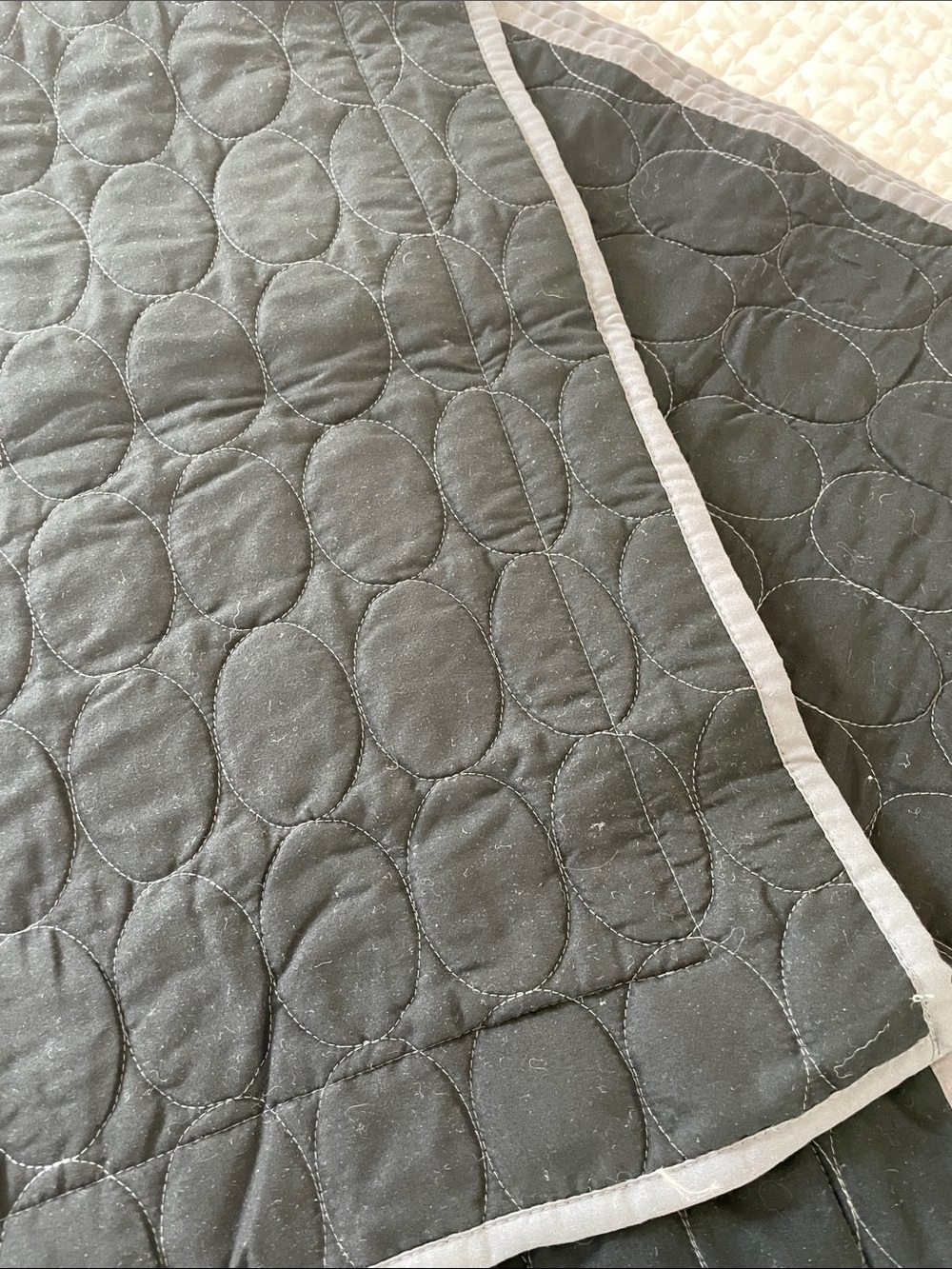 Reversible Black & Dark Gray Cotton Bedspread and Two Shams - Picture 2 of 4